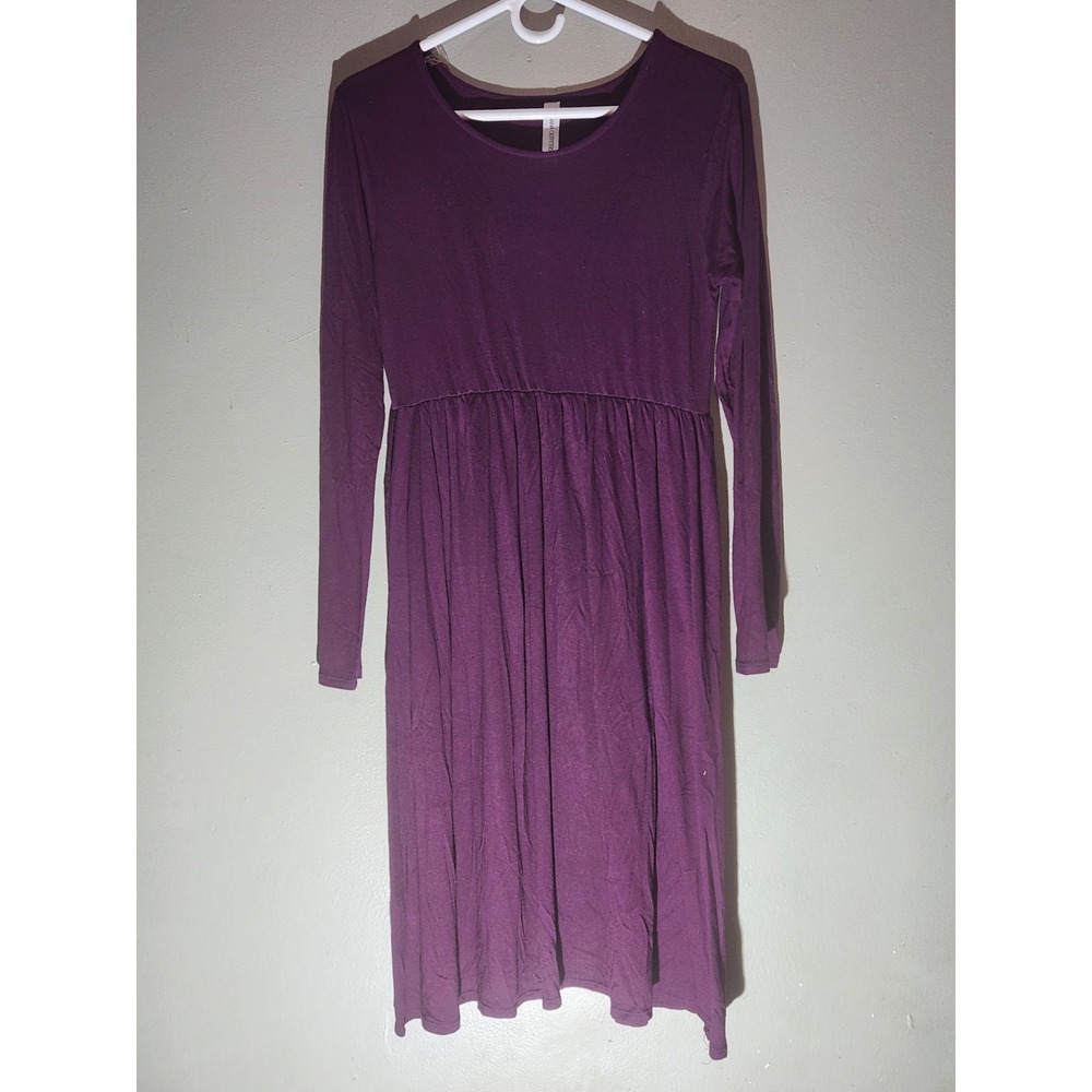 Zenana Outfitters Women's Long Sleeve Purple Round Neck Rayon Dress Size L